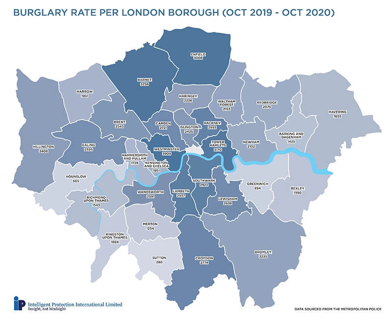 Burglary rates in London 2020